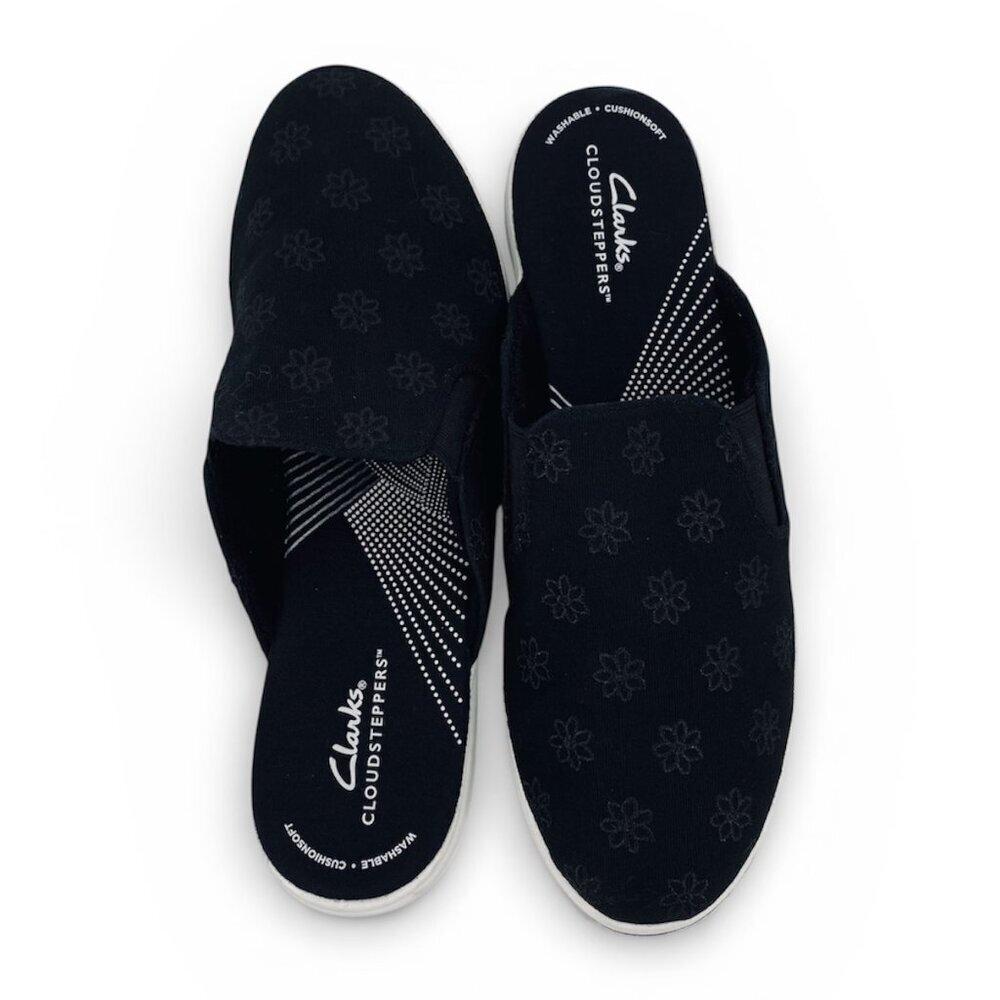 Clarks Cloudsteppers Breeze Shore Mules Black Floral 10